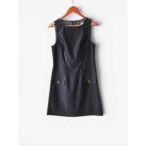 Vintage A-list by Wrapper Sleeveless Black Microsuede Retro Shift Mini Dress 7/8
